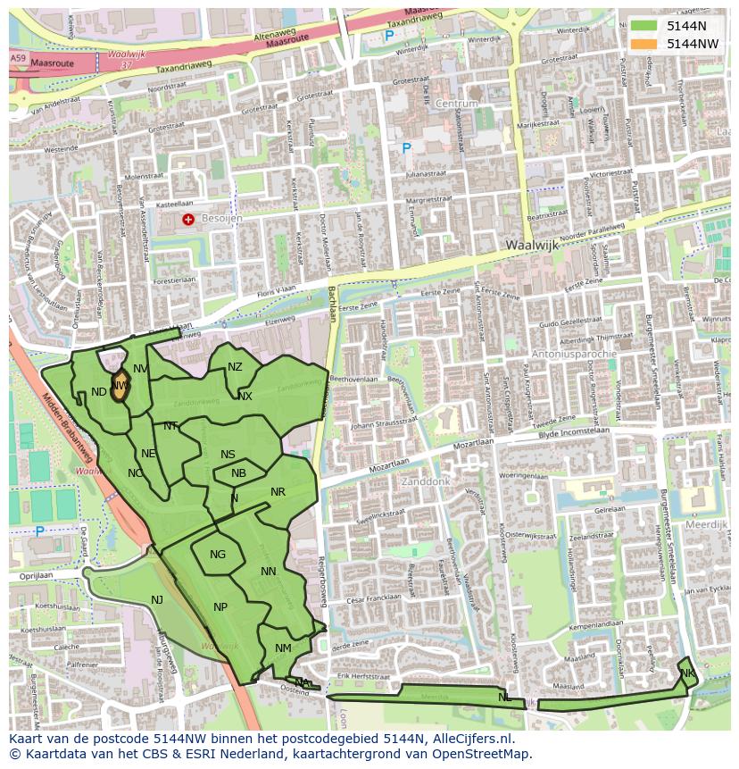 Afbeelding van het postcodegebied 5144 NW op de kaart.