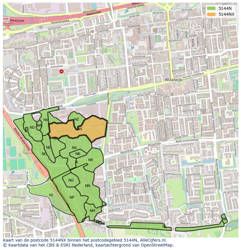 Afbeelding van het postcodegebied 5144 NX op de kaart.