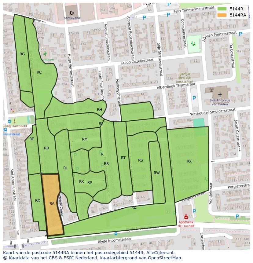 Afbeelding van het postcodegebied 5144 RA op de kaart.