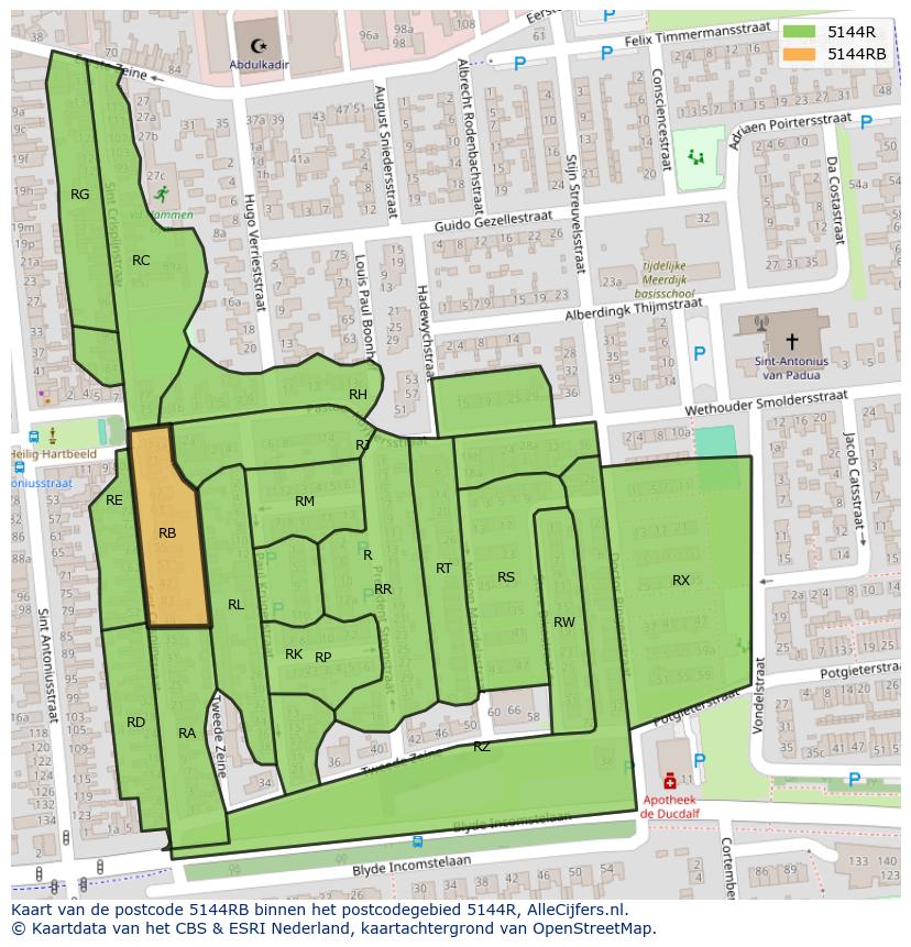 Afbeelding van het postcodegebied 5144 RB op de kaart.