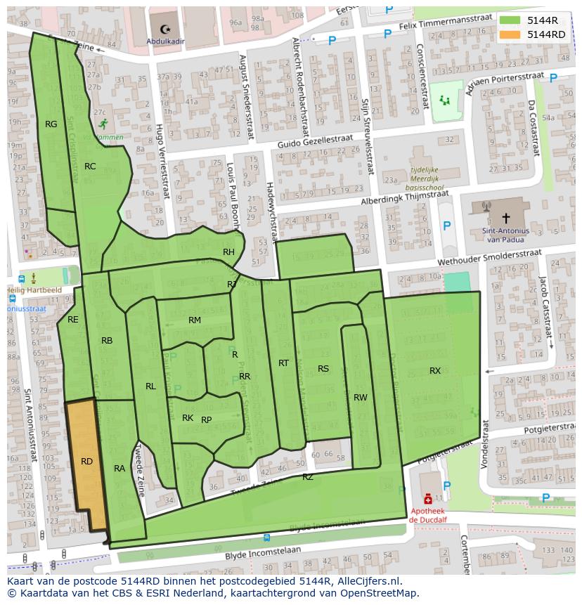 Afbeelding van het postcodegebied 5144 RD op de kaart.