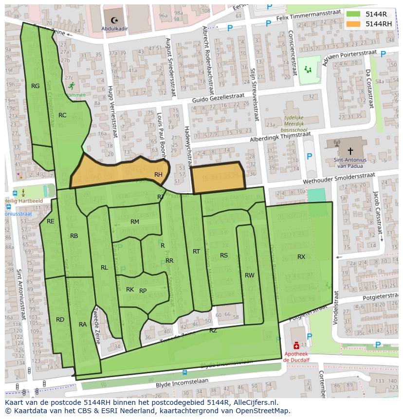 Afbeelding van het postcodegebied 5144 RH op de kaart.
