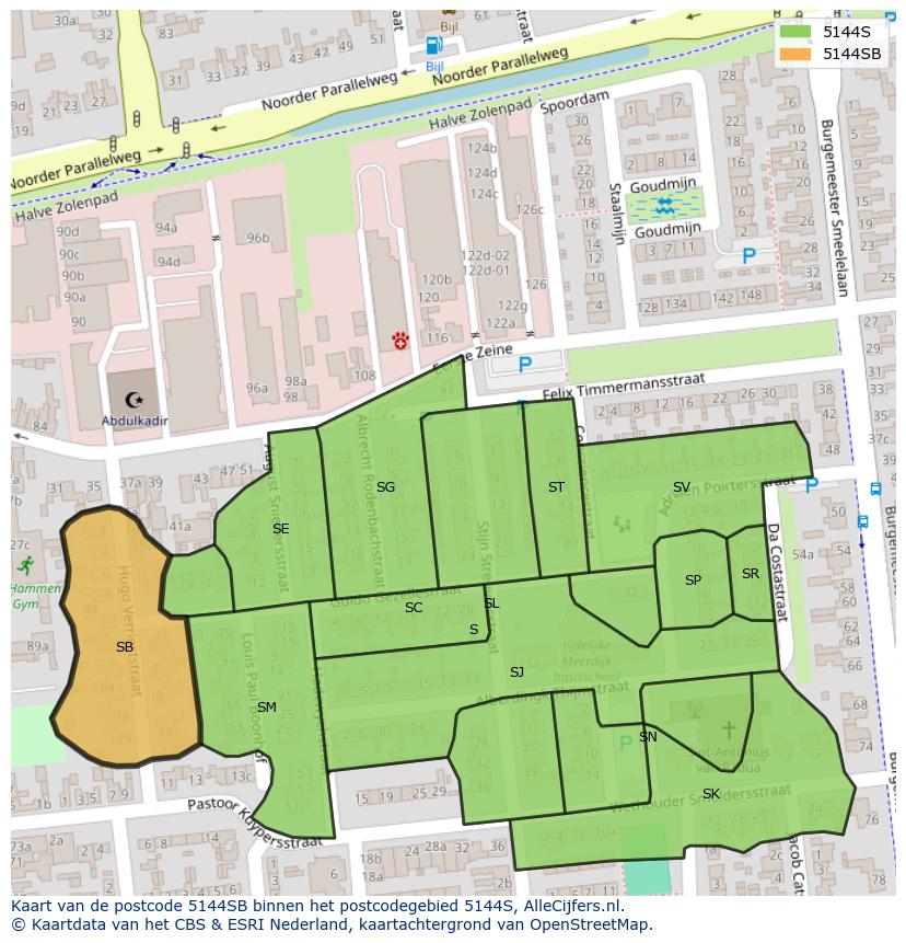 Afbeelding van het postcodegebied 5144 SB op de kaart.