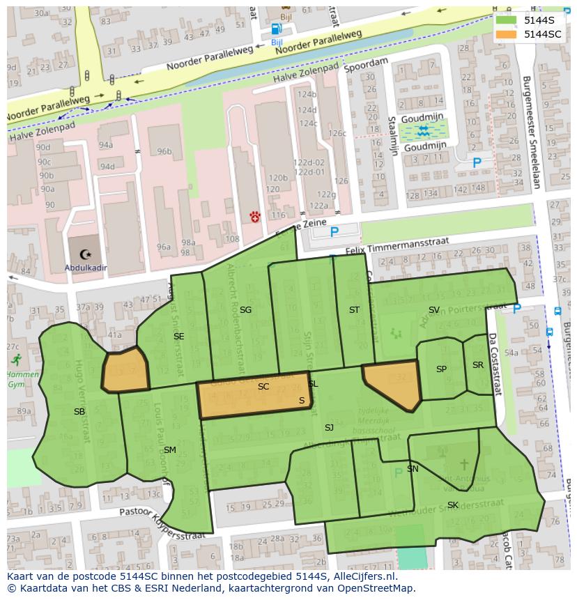 Afbeelding van het postcodegebied 5144 SC op de kaart.