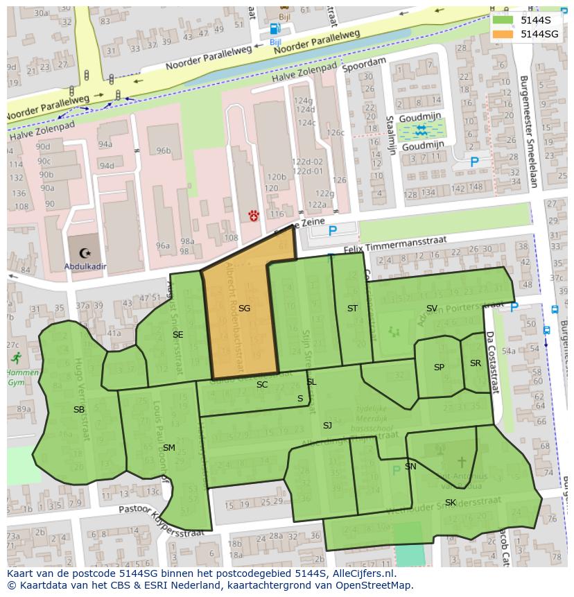Afbeelding van het postcodegebied 5144 SG op de kaart.