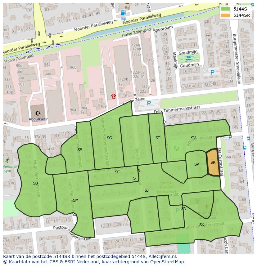 Afbeelding van het postcodegebied 5144 SR op de kaart.