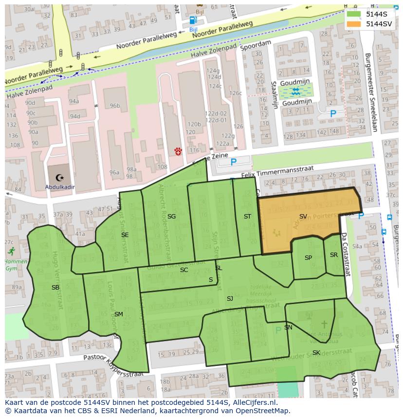 Afbeelding van het postcodegebied 5144 SV op de kaart.