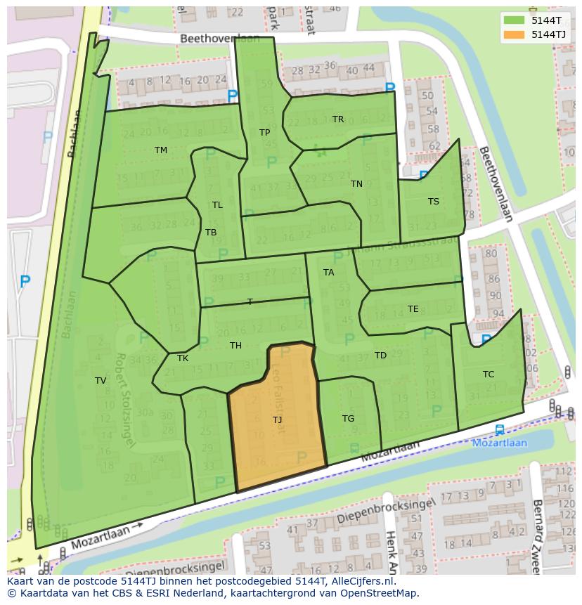 Afbeelding van het postcodegebied 5144 TJ op de kaart.