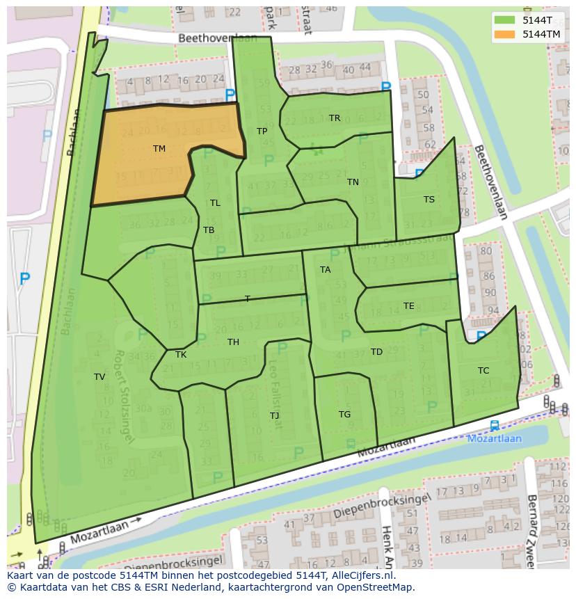 Afbeelding van het postcodegebied 5144 TM op de kaart.