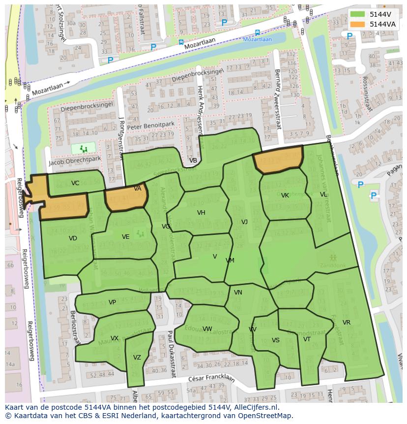 Afbeelding van het postcodegebied 5144 VA op de kaart.