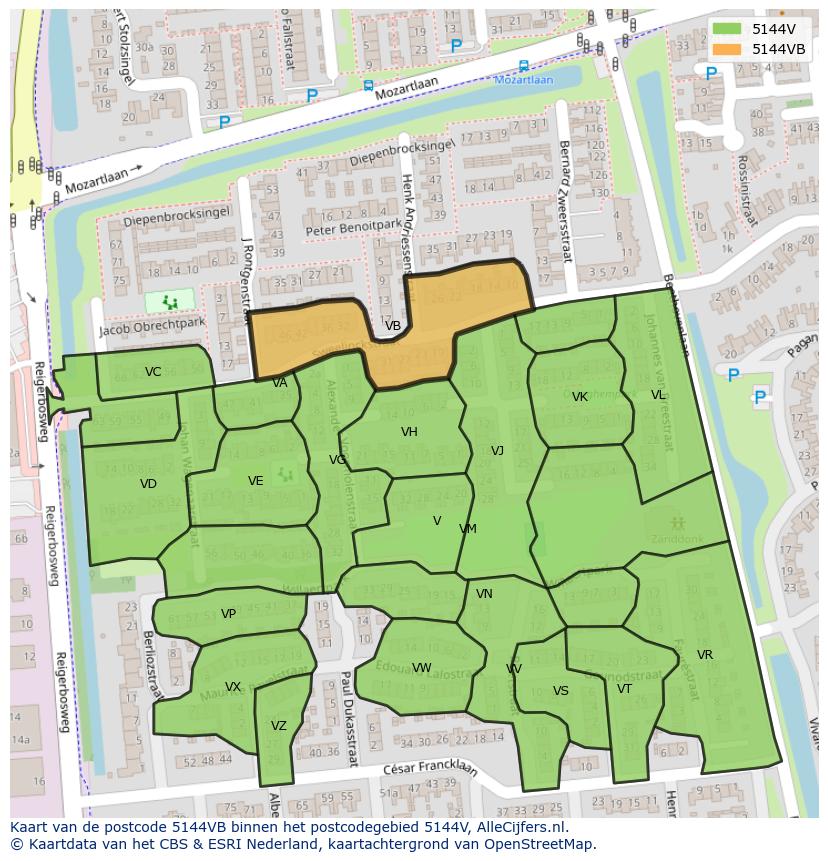 Afbeelding van het postcodegebied 5144 VB op de kaart.