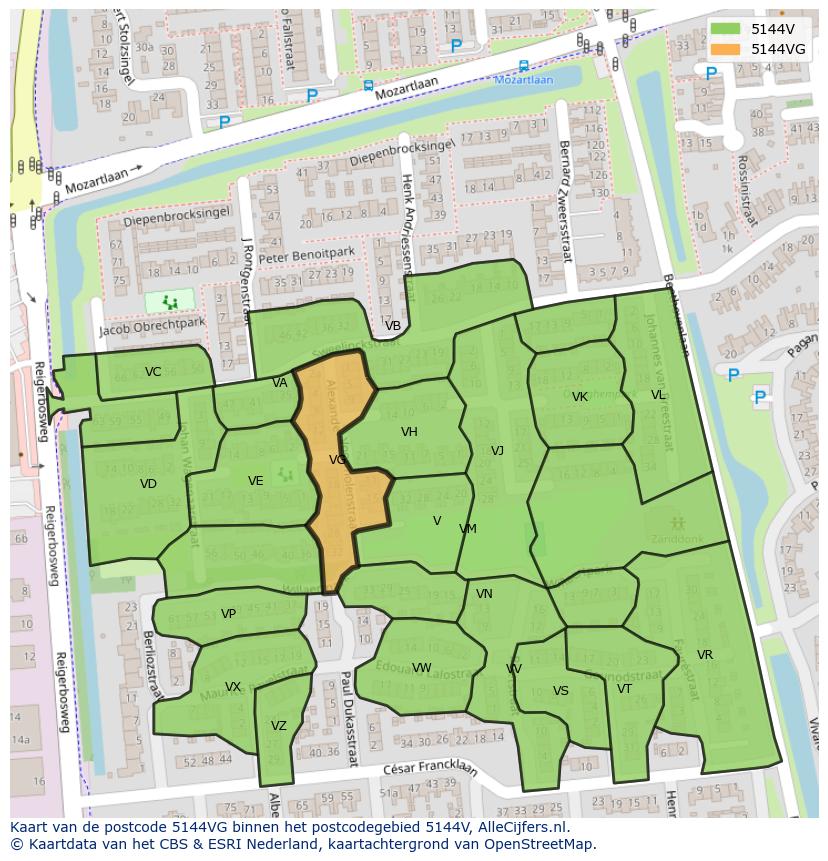 Afbeelding van het postcodegebied 5144 VG op de kaart.