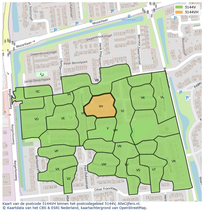 Afbeelding van het postcodegebied 5144 VH op de kaart.