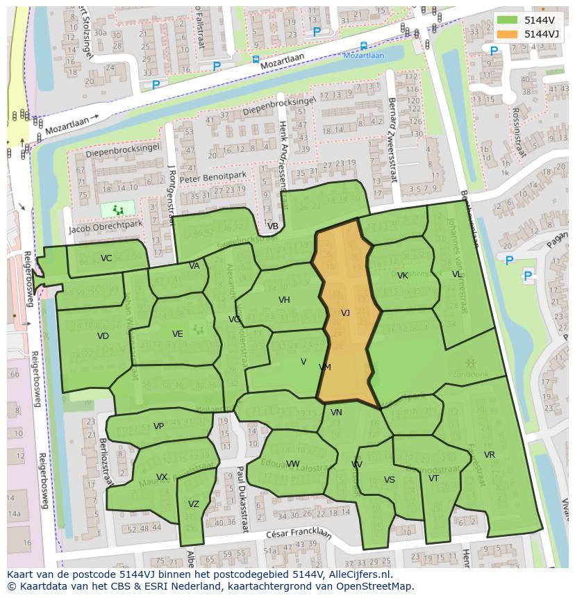 Afbeelding van het postcodegebied 5144 VJ op de kaart.