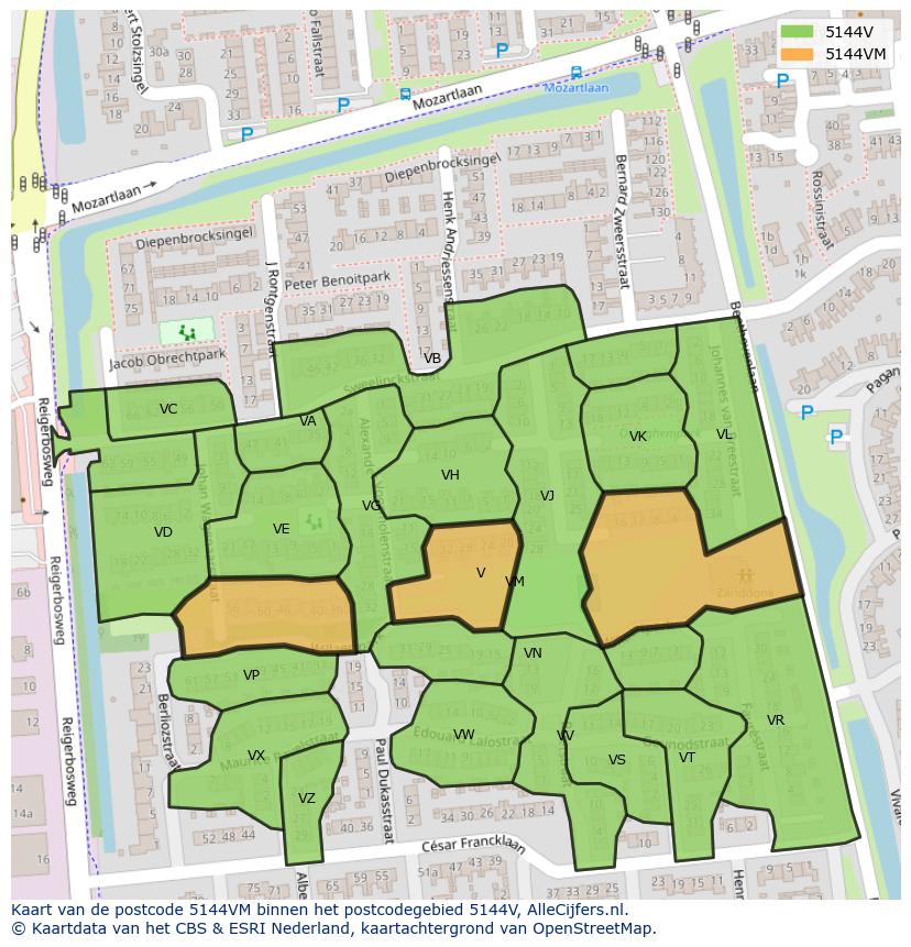 Afbeelding van het postcodegebied 5144 VM op de kaart.