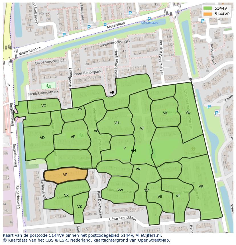 Afbeelding van het postcodegebied 5144 VP op de kaart.