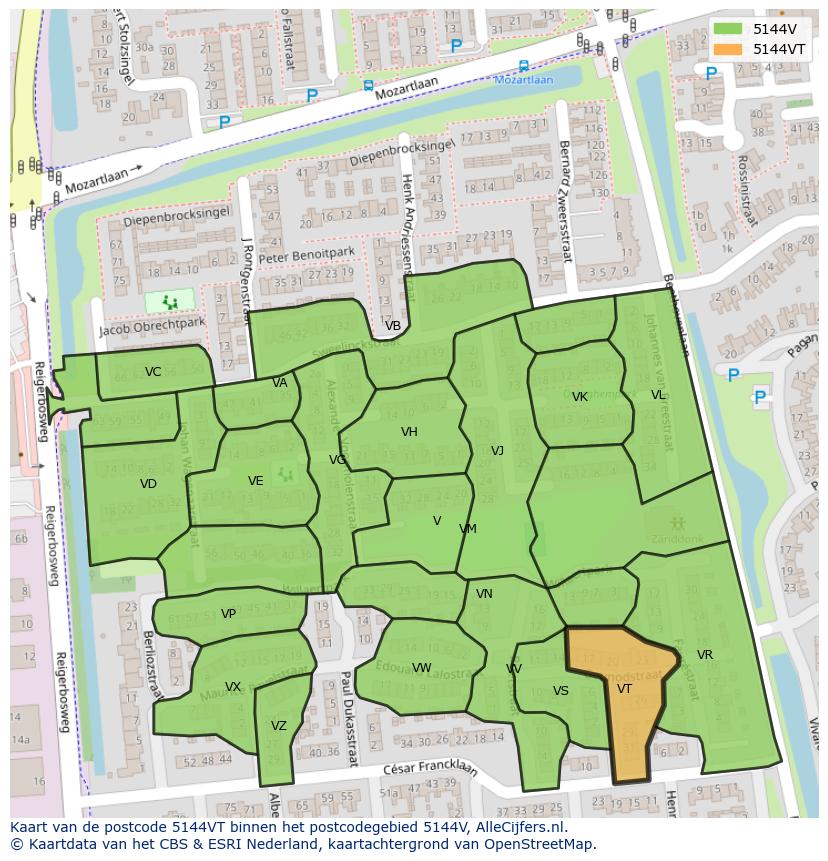 Afbeelding van het postcodegebied 5144 VT op de kaart.
