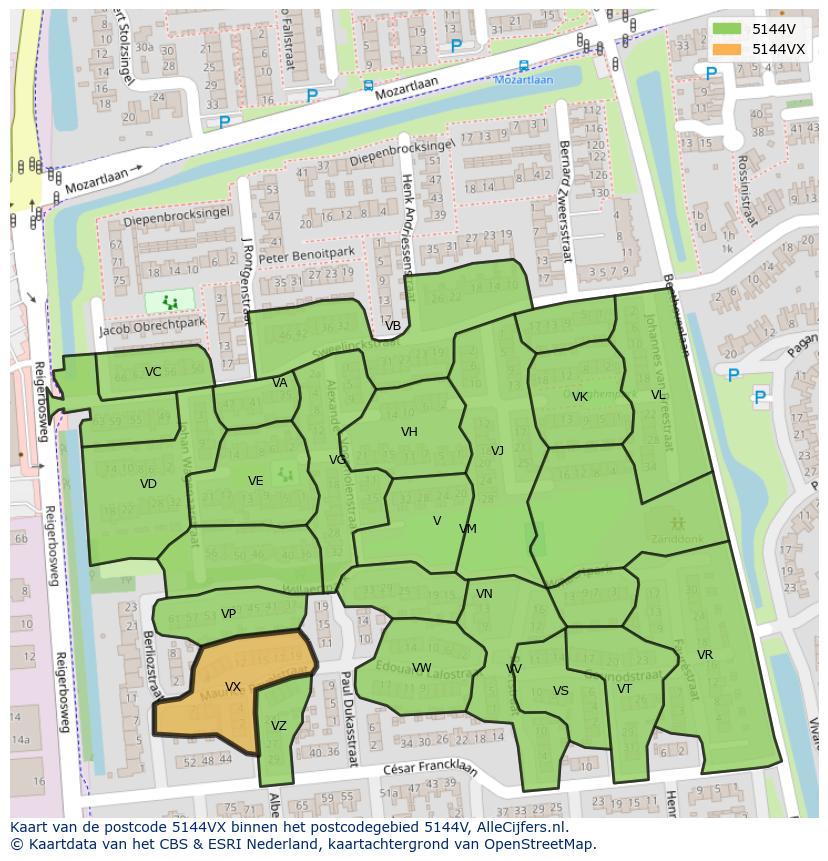 Afbeelding van het postcodegebied 5144 VX op de kaart.