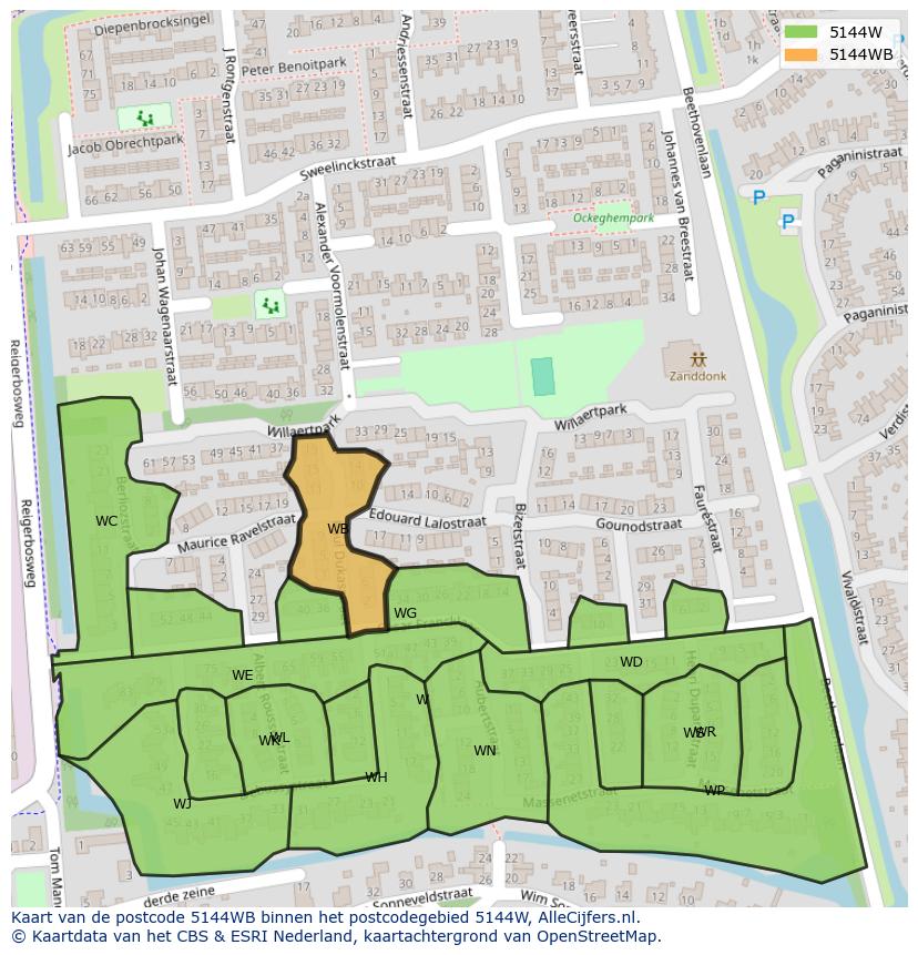 Afbeelding van het postcodegebied 5144 WB op de kaart.