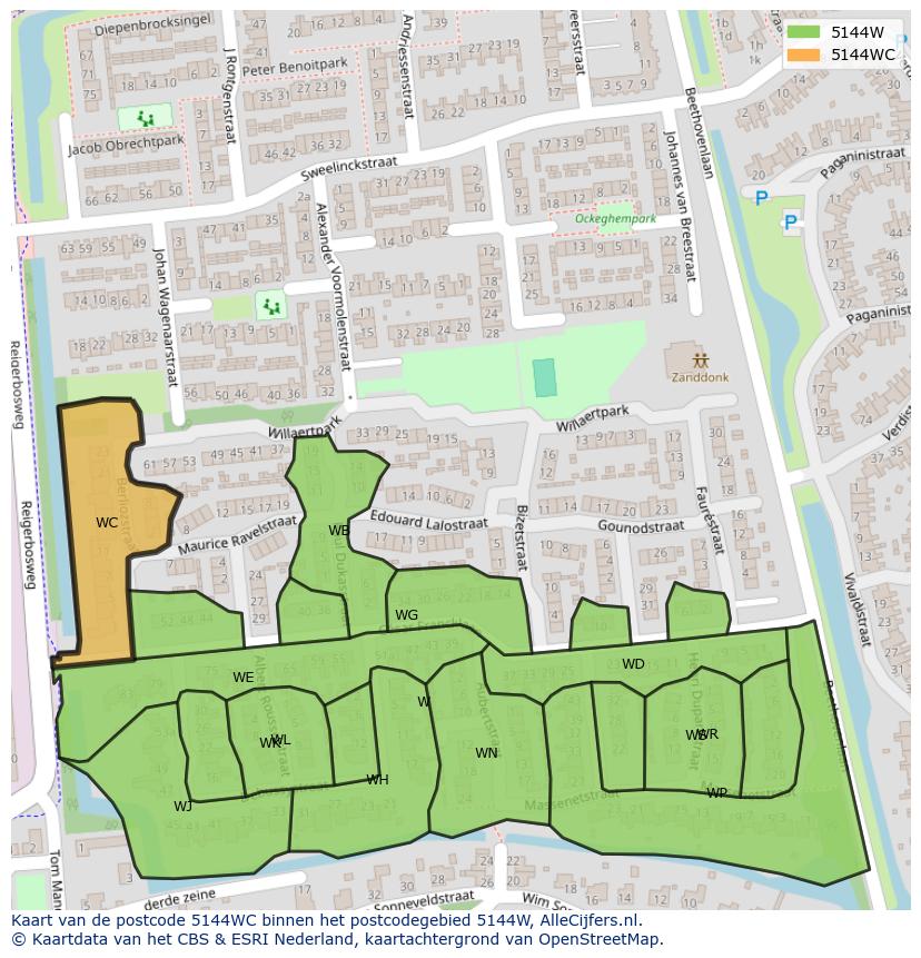 Afbeelding van het postcodegebied 5144 WC op de kaart.