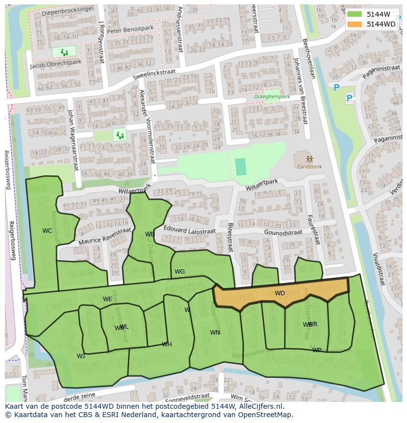 Afbeelding van het postcodegebied 5144 WD op de kaart.