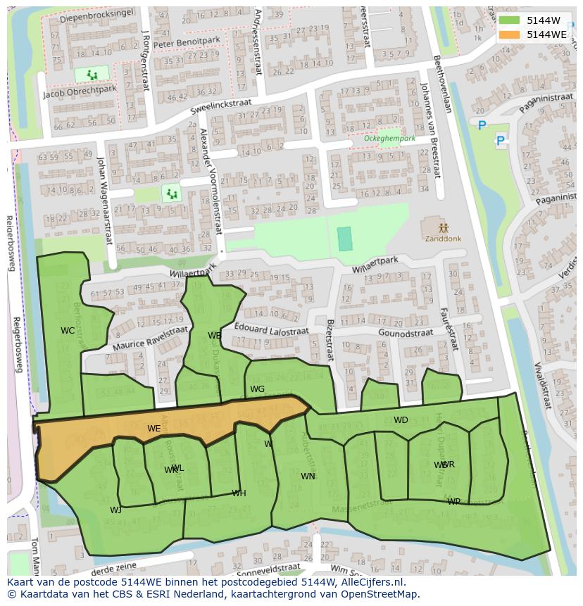 Afbeelding van het postcodegebied 5144 WE op de kaart.