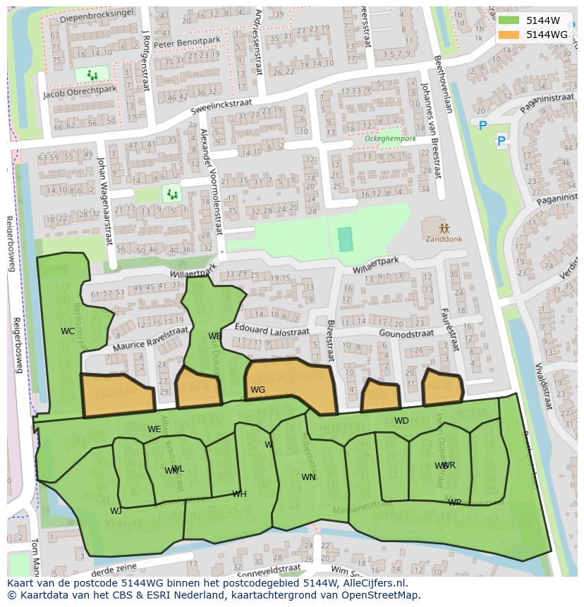 Afbeelding van het postcodegebied 5144 WG op de kaart.