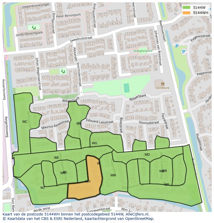 Afbeelding van het postcodegebied 5144 WH op de kaart.