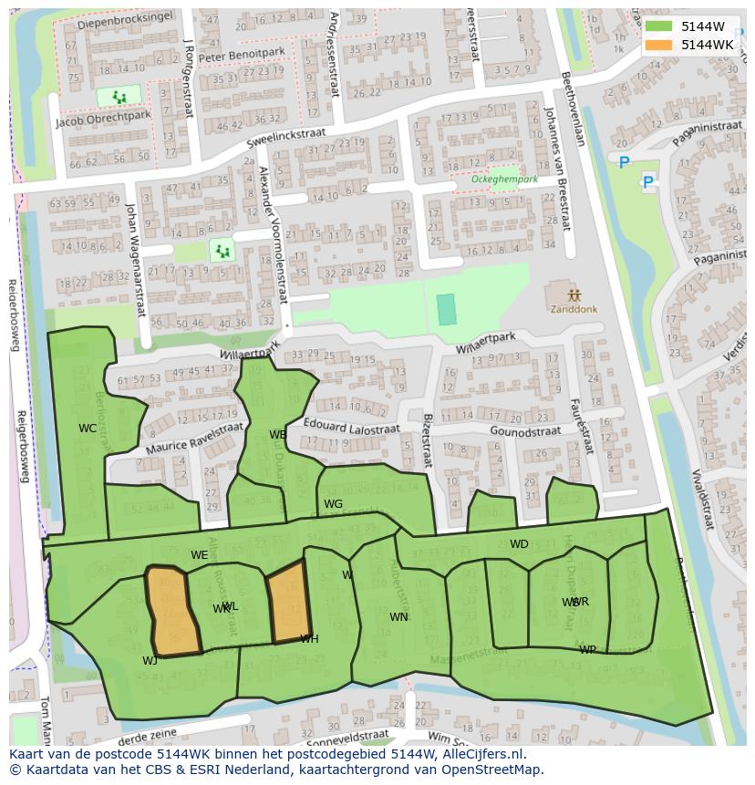Afbeelding van het postcodegebied 5144 WK op de kaart.