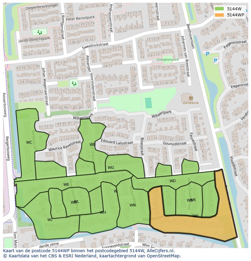 Afbeelding van het postcodegebied 5144 WP op de kaart.