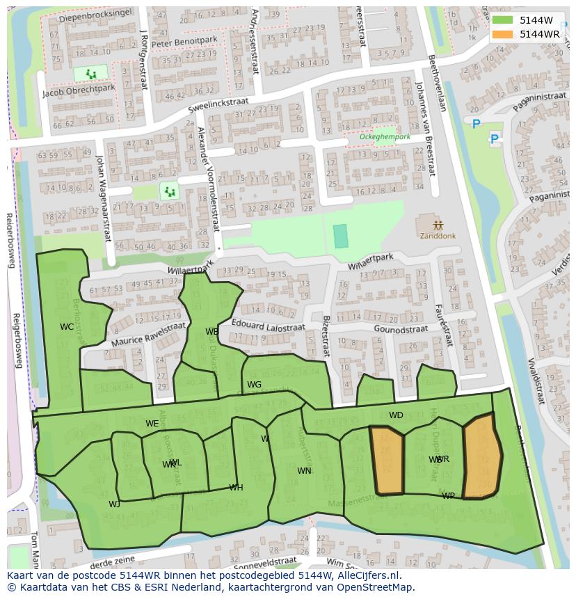 Afbeelding van het postcodegebied 5144 WR op de kaart.