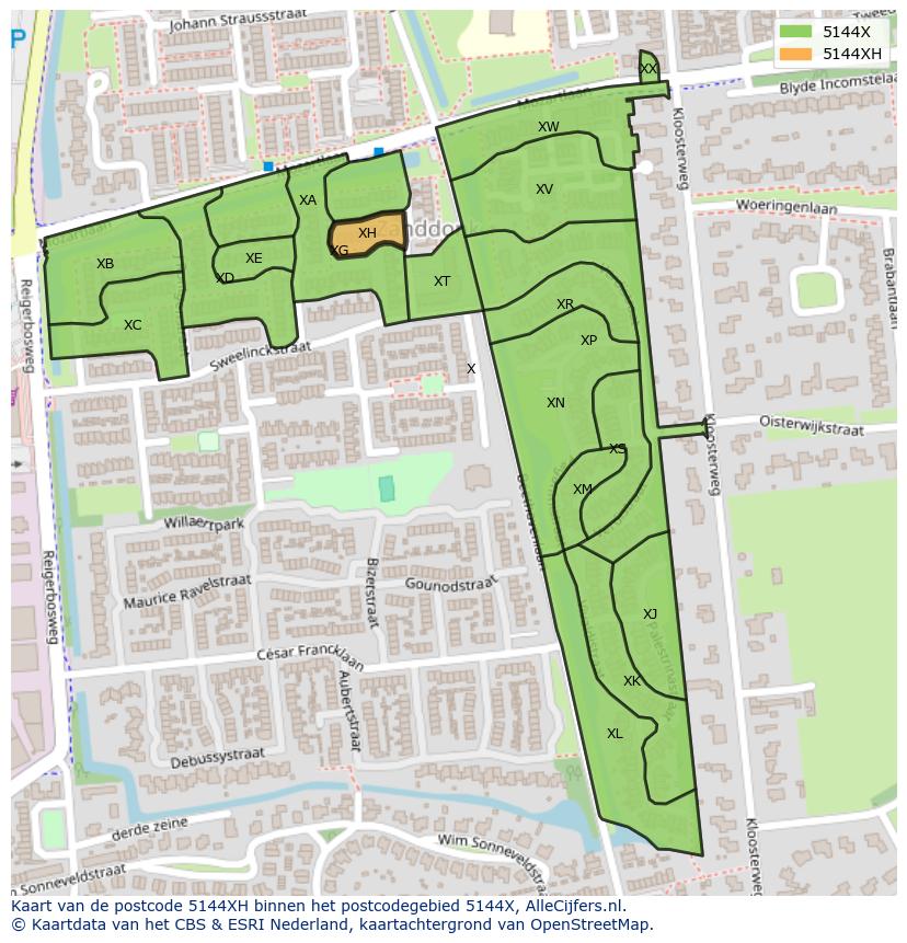 Afbeelding van het postcodegebied 5144 XH op de kaart.
