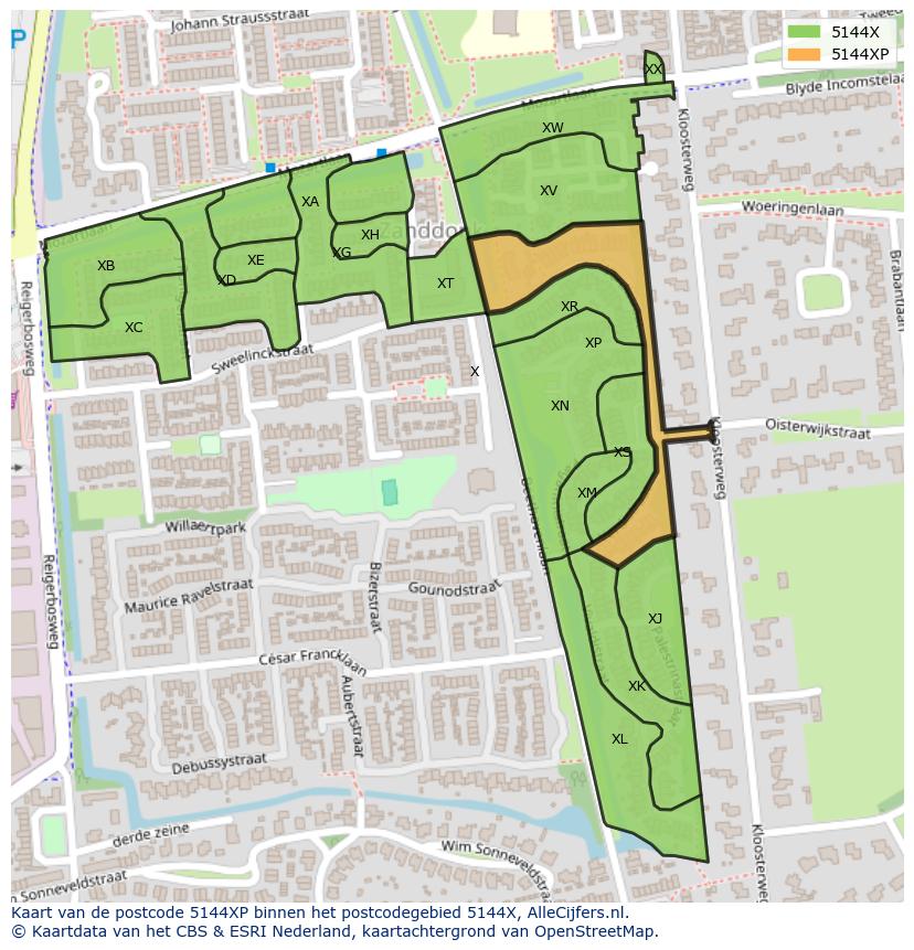Afbeelding van het postcodegebied 5144 XP op de kaart.