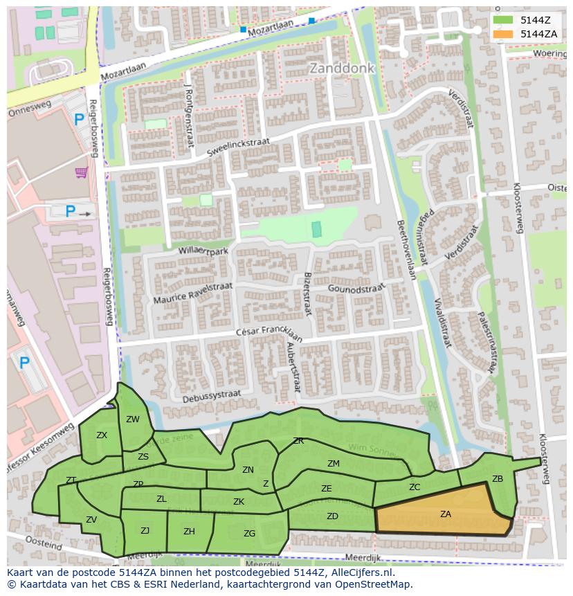 Afbeelding van het postcodegebied 5144 ZA op de kaart.