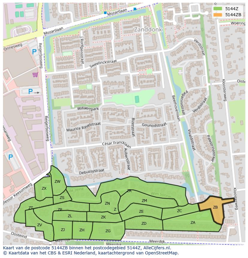 Afbeelding van het postcodegebied 5144 ZB op de kaart.