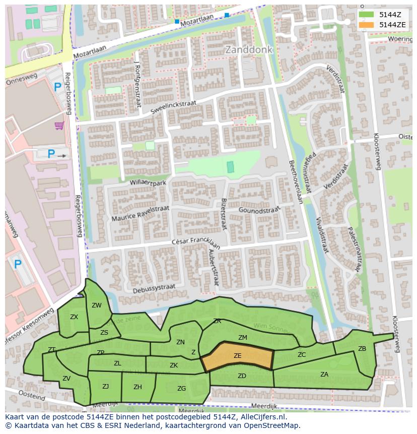 Afbeelding van het postcodegebied 5144 ZE op de kaart.