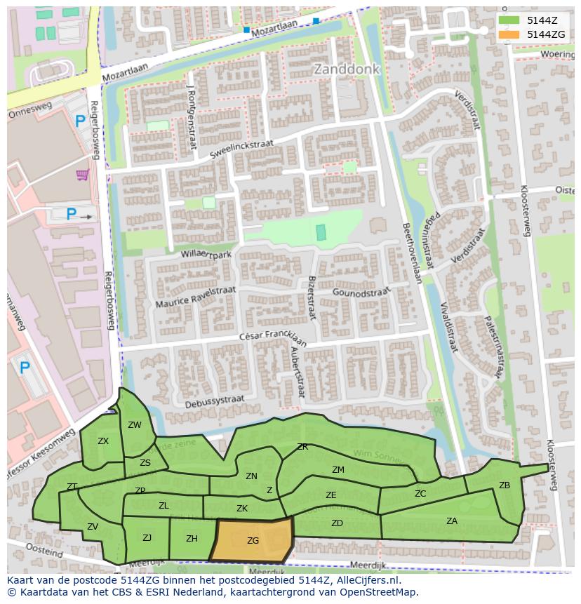 Afbeelding van het postcodegebied 5144 ZG op de kaart.