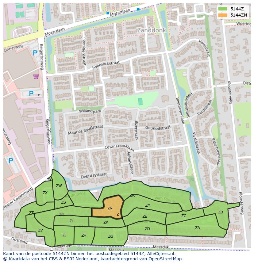 Afbeelding van het postcodegebied 5144 ZN op de kaart.