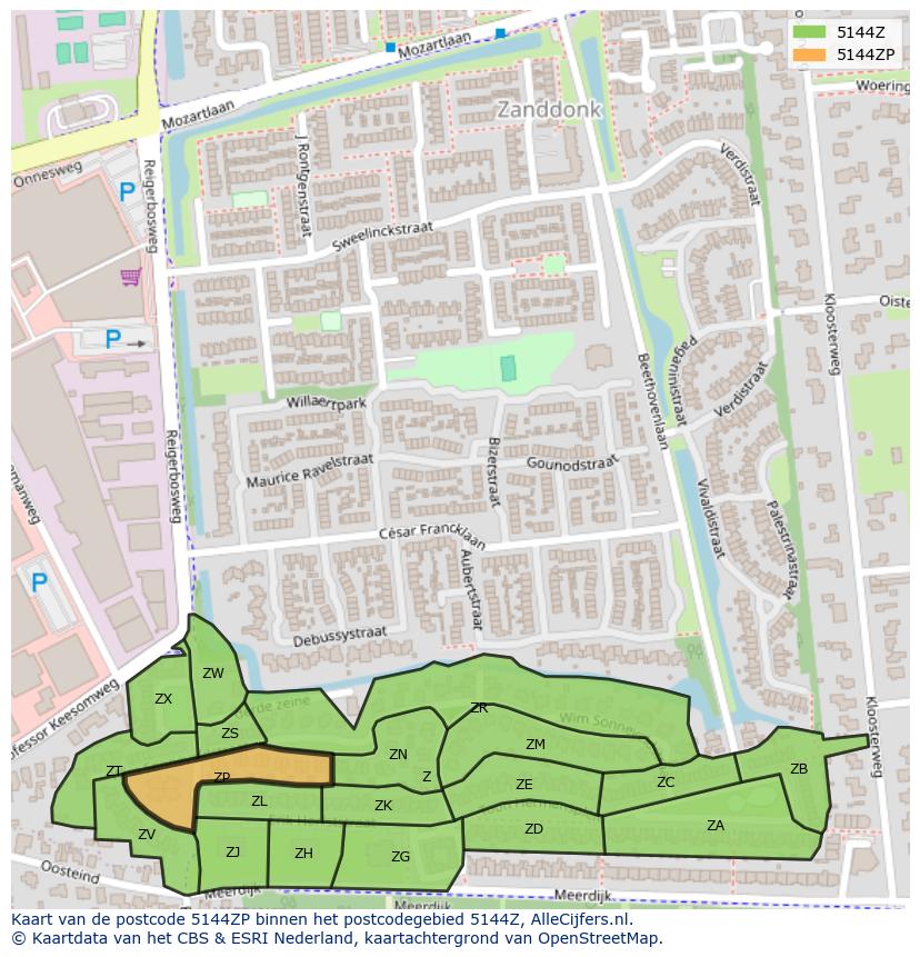Afbeelding van het postcodegebied 5144 ZP op de kaart.