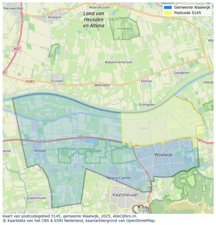 Afbeelding van het postcodegebied 5145 op de kaart.