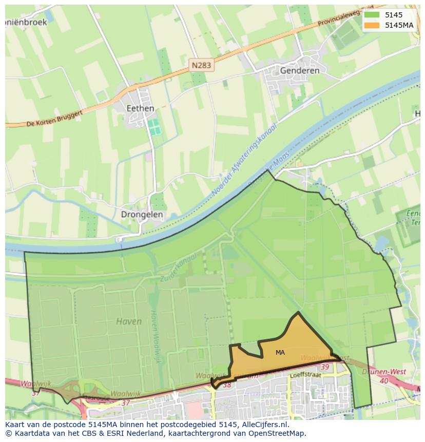 Afbeelding van het postcodegebied 5145 MA op de kaart.