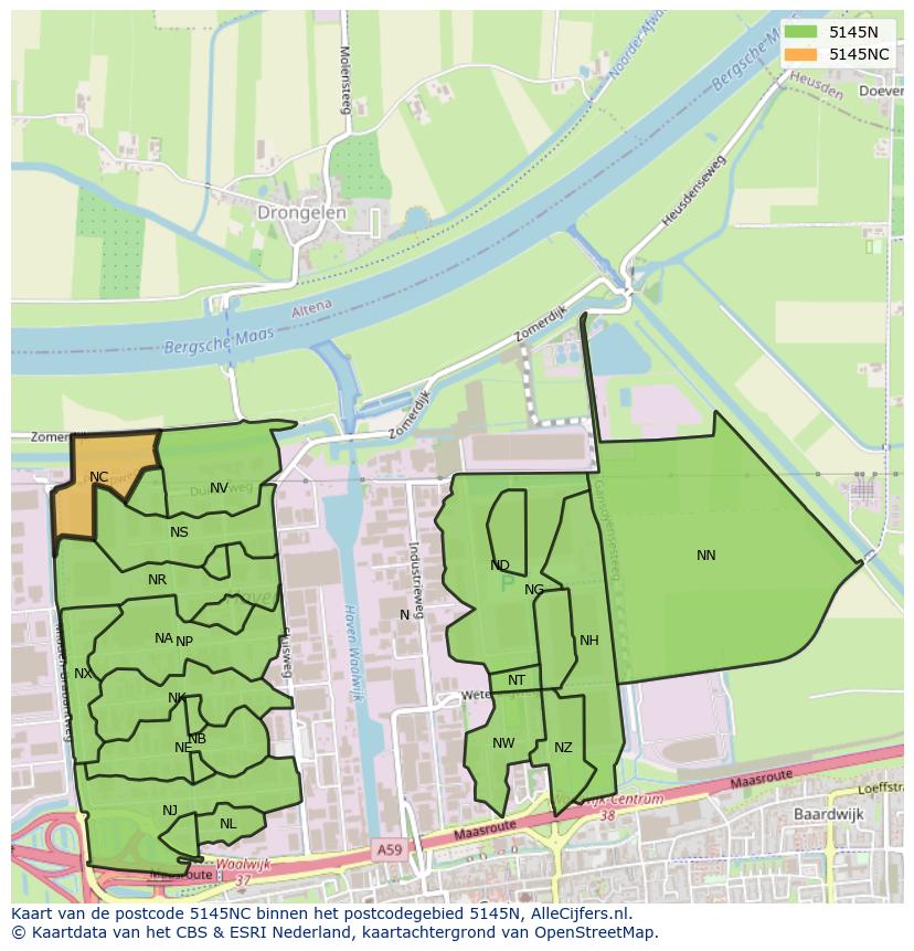 Afbeelding van het postcodegebied 5145 NC op de kaart.