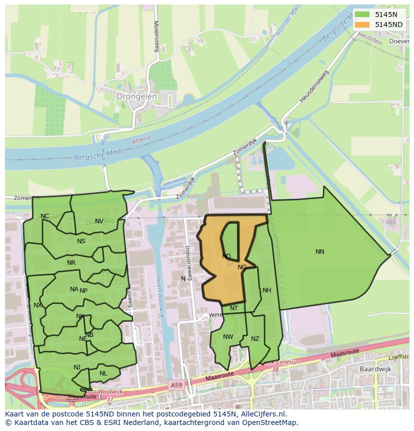 Afbeelding van het postcodegebied 5145 ND op de kaart.