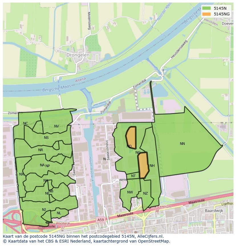 Afbeelding van het postcodegebied 5145 NG op de kaart.
