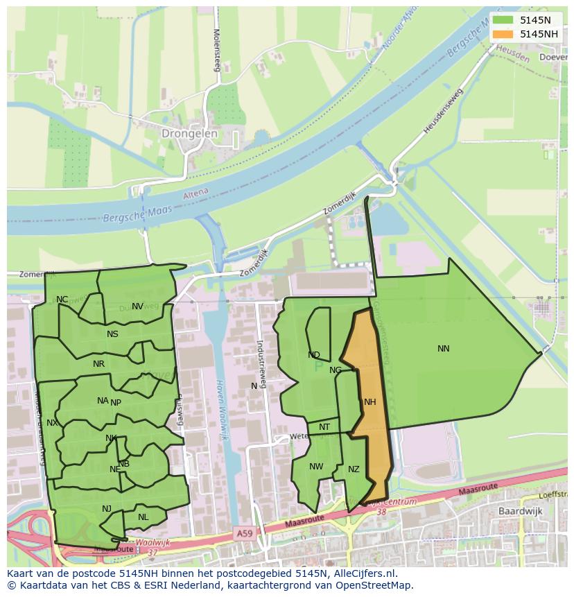 Afbeelding van het postcodegebied 5145 NH op de kaart.