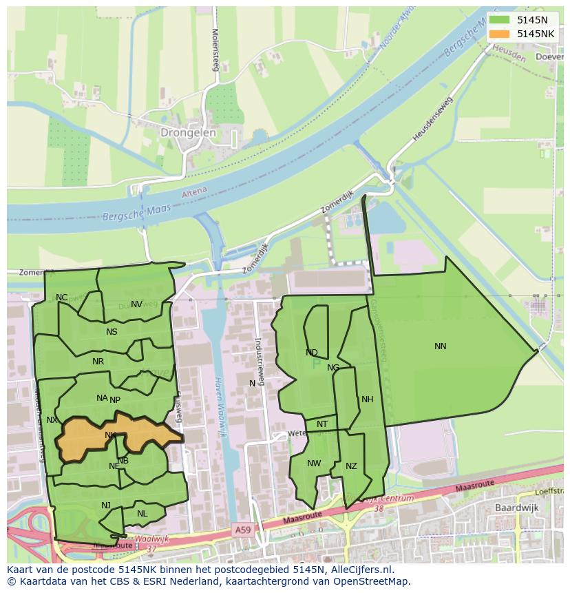 Afbeelding van het postcodegebied 5145 NK op de kaart.