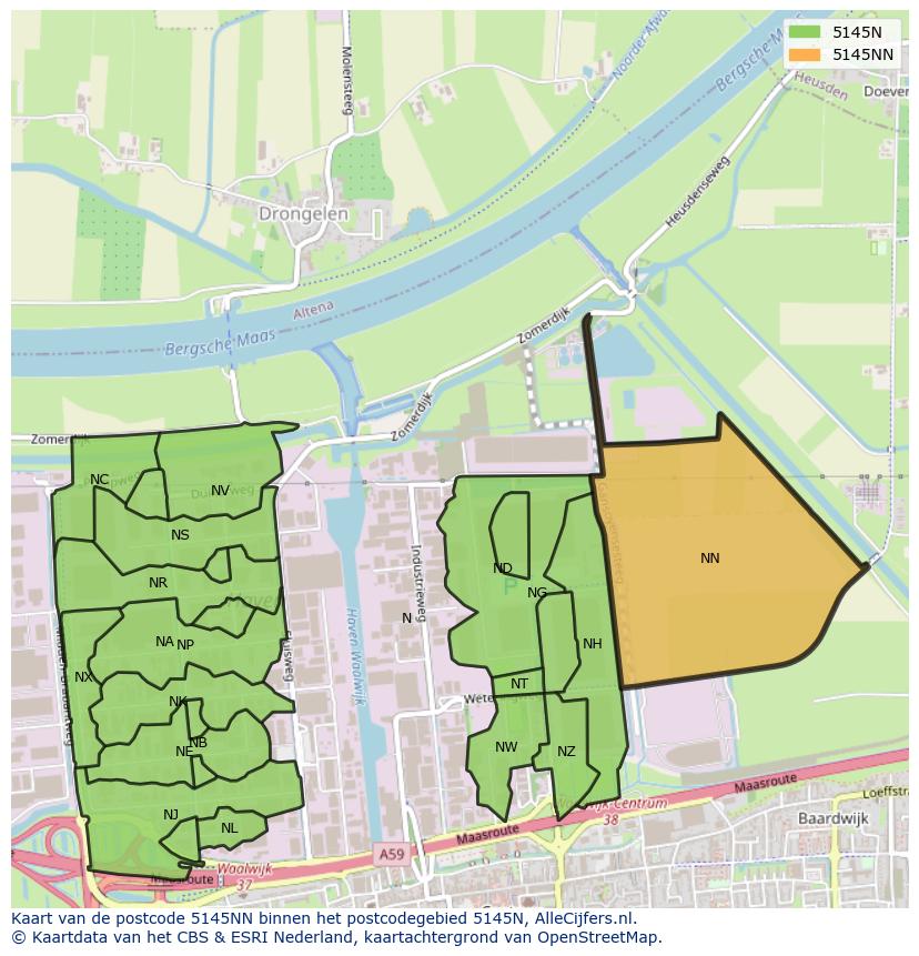 Afbeelding van het postcodegebied 5145 NN op de kaart.