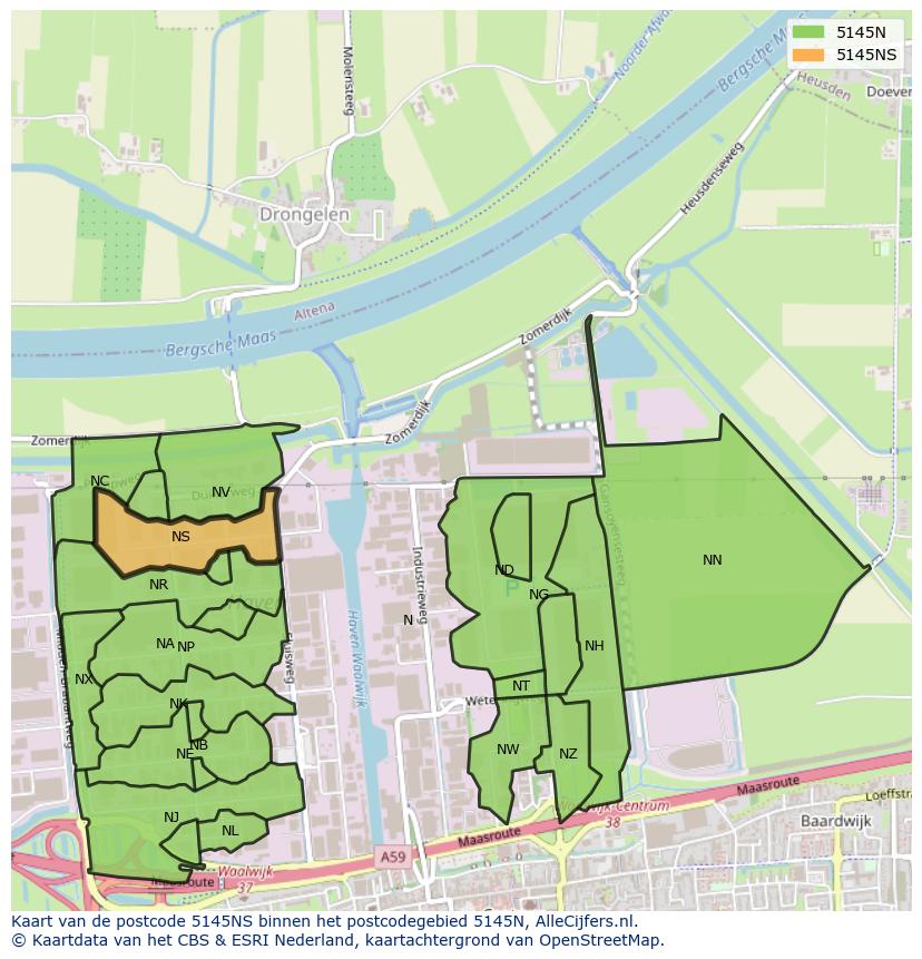 Afbeelding van het postcodegebied 5145 NS op de kaart.