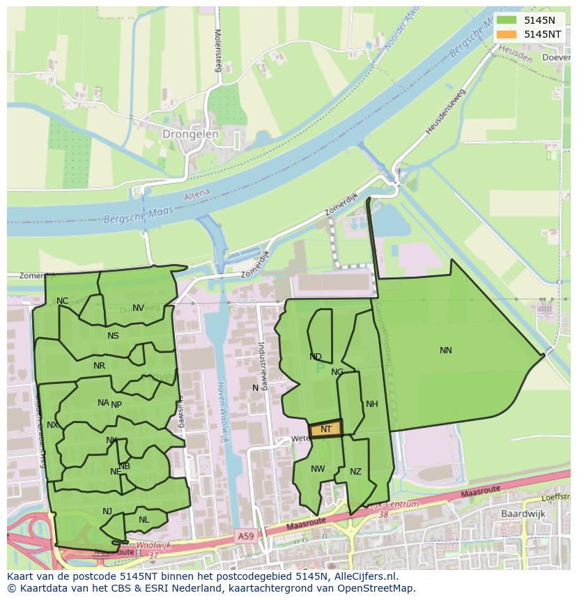 Afbeelding van het postcodegebied 5145 NT op de kaart.