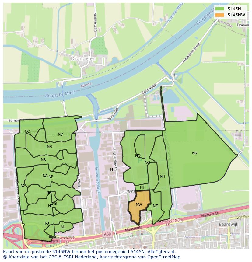 Afbeelding van het postcodegebied 5145 NW op de kaart.